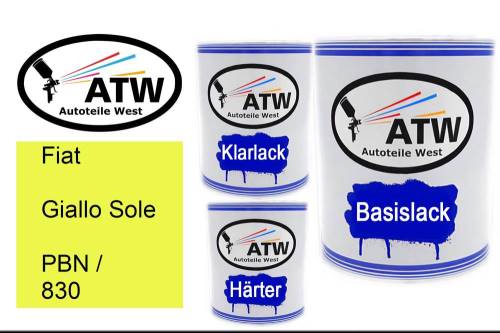 Fiat, Giallo Sole, PBN / 830: 1L Lackdose + 1L Klarlack + 500ml Härter - Set, von ATW Autoteile West.